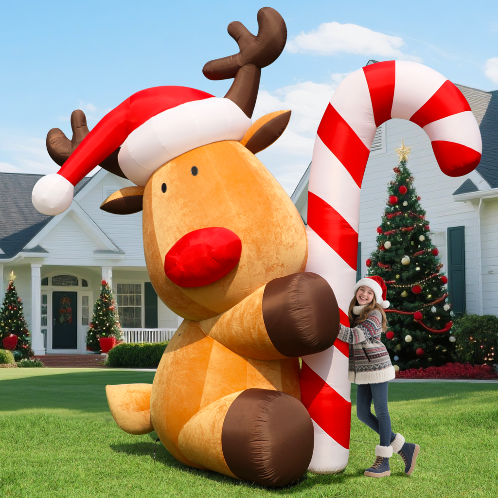 Wellcomer Inflatable Product Wellcomer 13Ft Inflatable Reindeer with fur - Christmas Décor